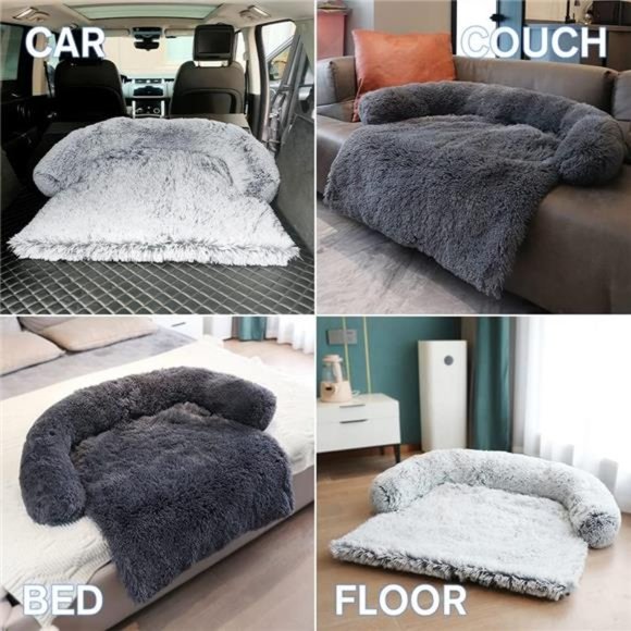 Calming Dog Bed Fluffy Plush DogMat for Furniture Protector with Removable Cover - Picture 5 of 7